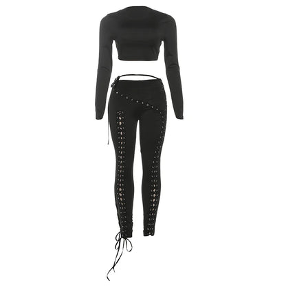 Laced Intentions Asymmetrical Crop Top & Lace-Up Leggings Set