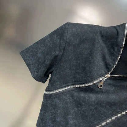 Asymmetry Edge Zip Top - Rose In Concrete 🥀