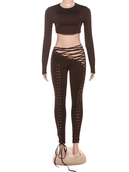 Laced Intentions Asymmetrical Crop Top & Lace-Up Leggings Set