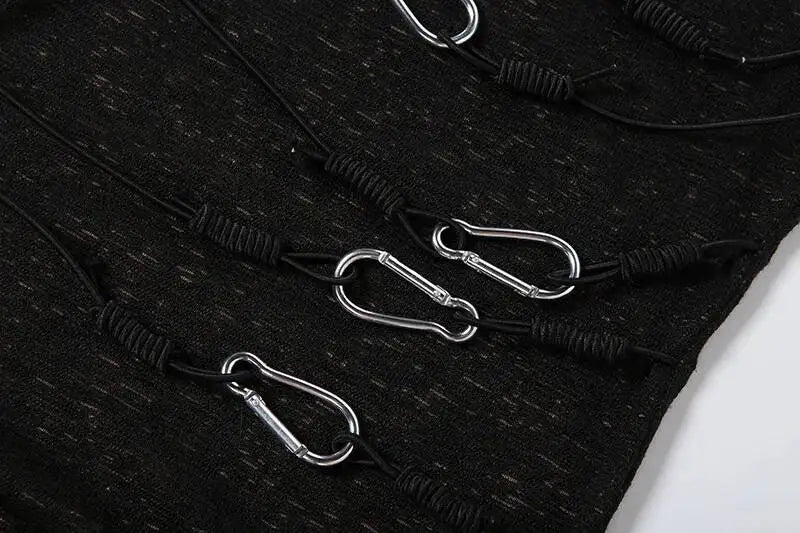 Black Safety-Pin Asymmetrical Bodycon Mini Dress - Rose in Concrete