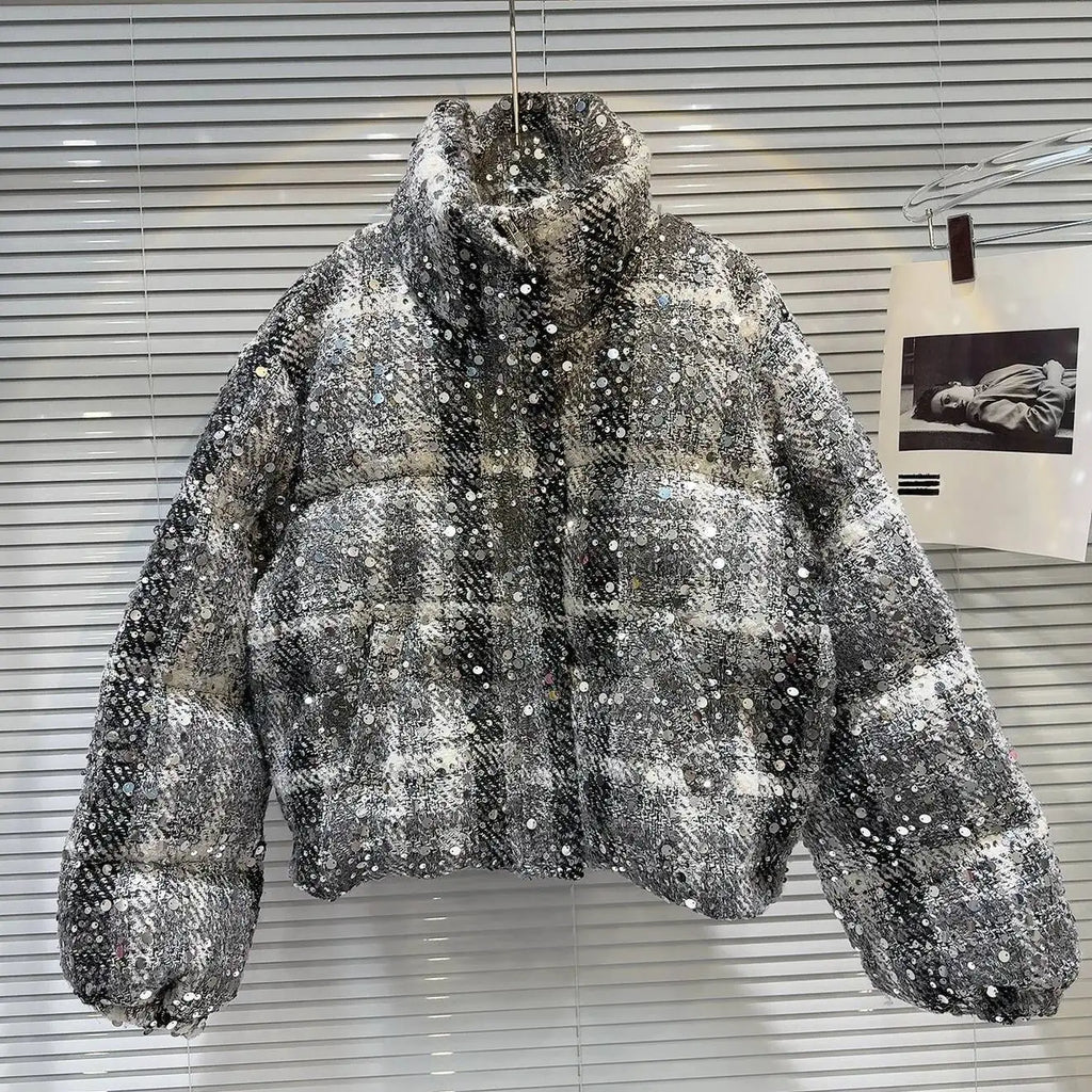 Frostbite Sequin Turtleneck Puffer Jacket – Winter Luxe Collection - Rose In Concrete 🥀