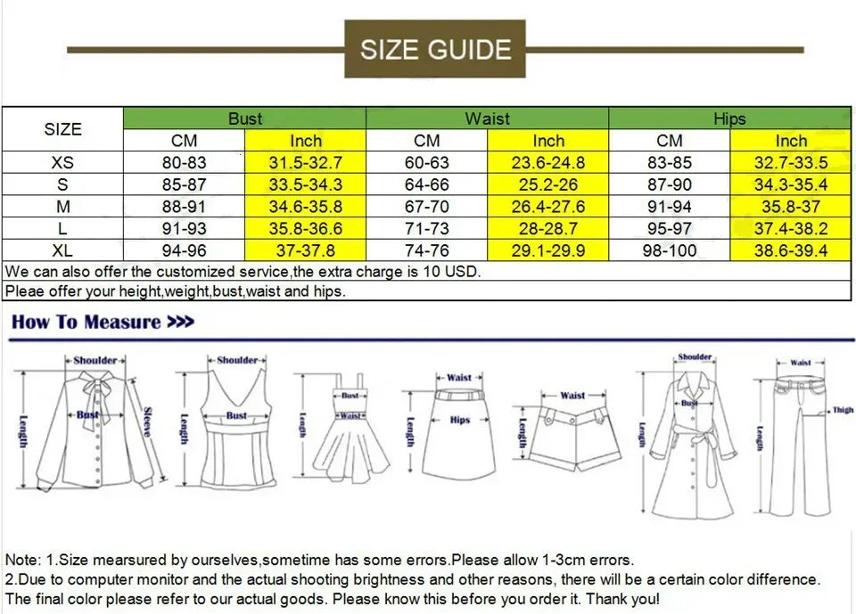 Optical Illusion Halter Bandage 2-Piece Set size guide chart with bust, waist, hips measurements in cm/in and how-to-measure diagrams
