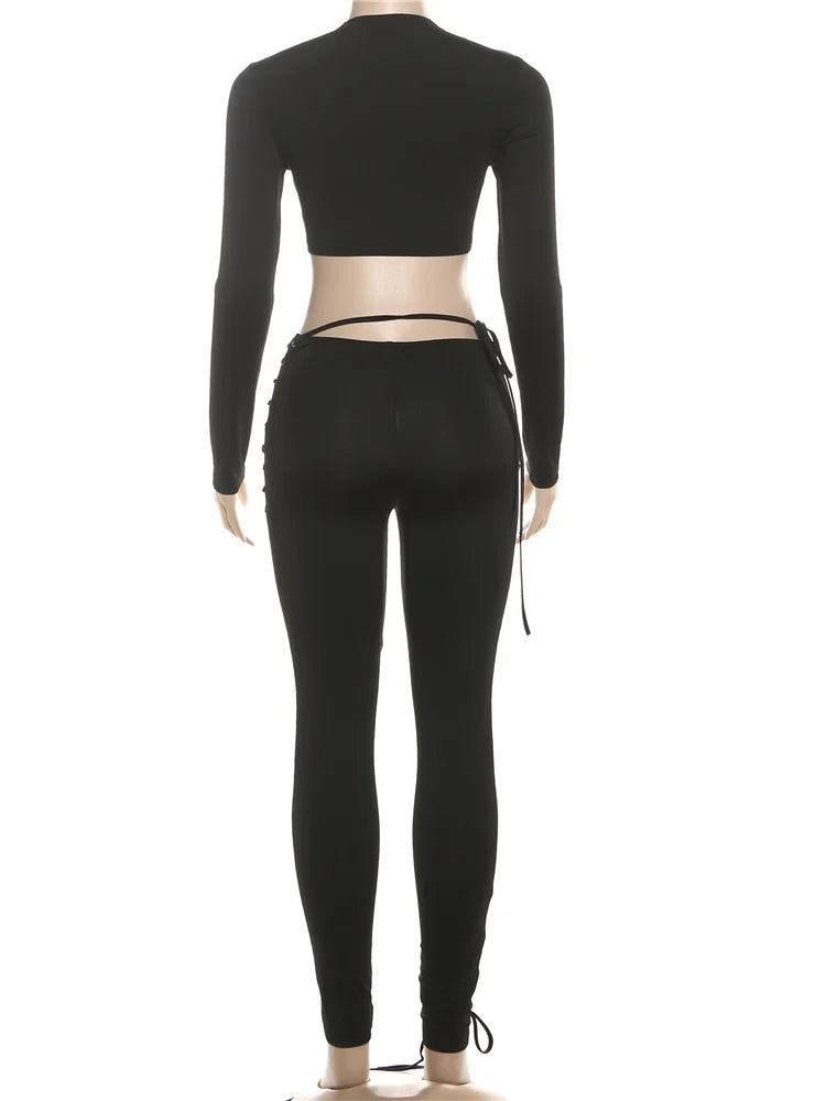 Laced Intentions Asymmetrical Crop Top & Lace-Up Leggings Set