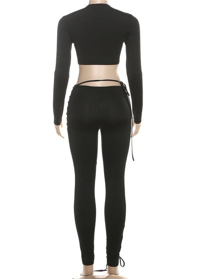 Laced Intentions Asymmetrical Crop Top & Lace-Up Leggings Set