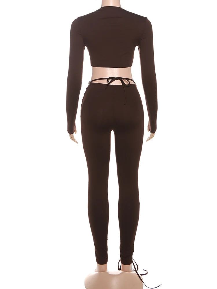 Laced Intentions Asymmetrical Crop Top & Lace-Up Leggings Set