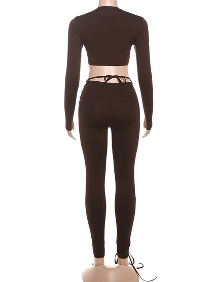 Laced Intentions Asymmetrical Crop Top & Lace-Up Leggings Set