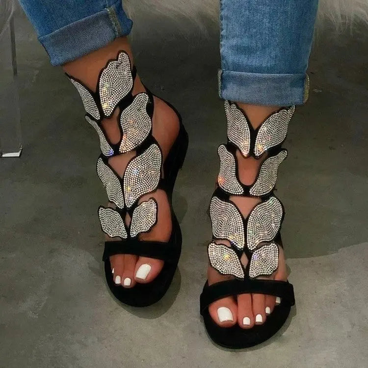 Crystal Butterfly Ankle-Strap Gladiator Sandals