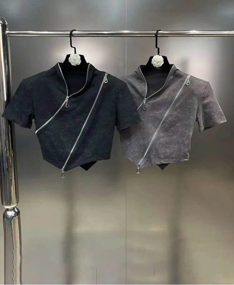 Asymmetry Edge Zip Top