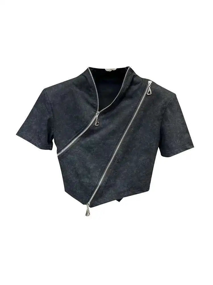 Asymmetry Edge Zip Top - Rose In Concrete 🥀
