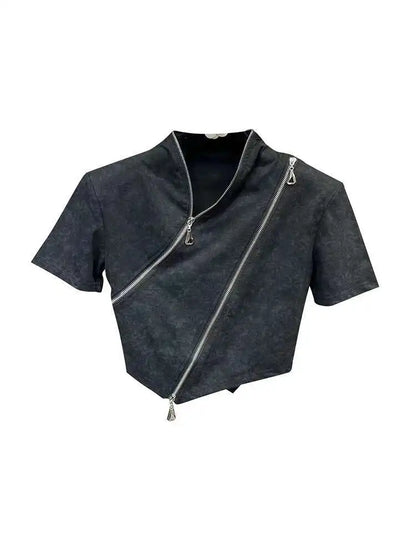 Asymmetry Edge Zip Top - Rose In Concrete 🥀
