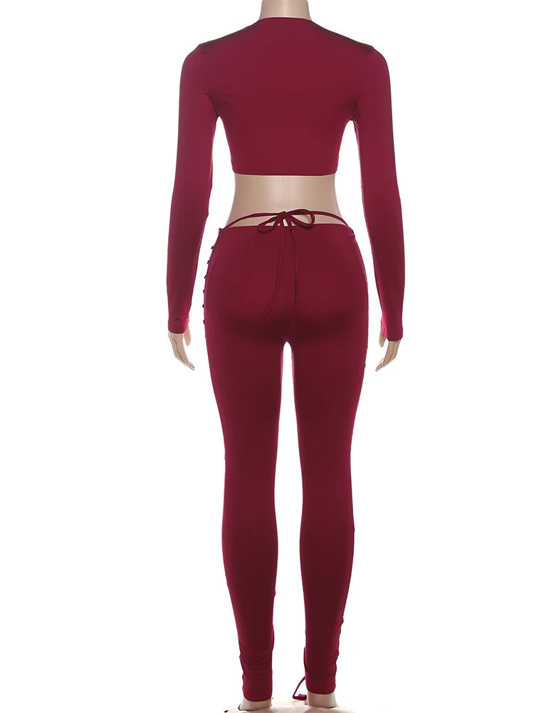 Laced Intentions Asymmetrical Crop Top & Lace-Up Leggings Set