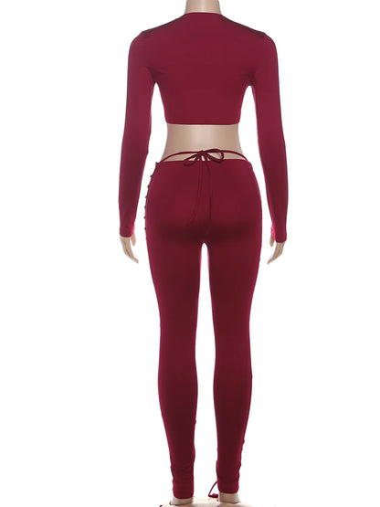 Laced Intentions Asymmetrical Crop Top & Lace-Up Leggings Set