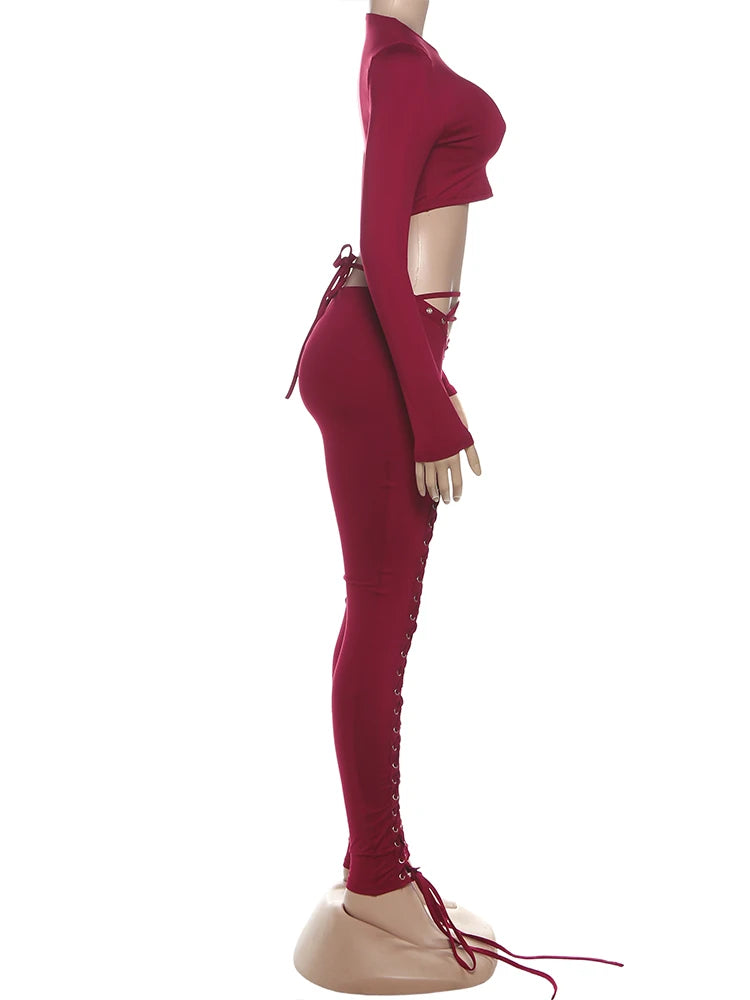 Laced Intentions Asymmetrical Crop Top & Lace-Up Leggings Set