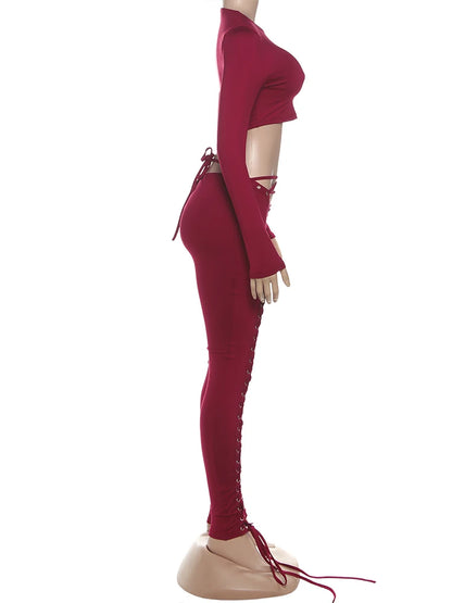 Laced Intentions Asymmetrical Crop Top & Lace-Up Leggings Set