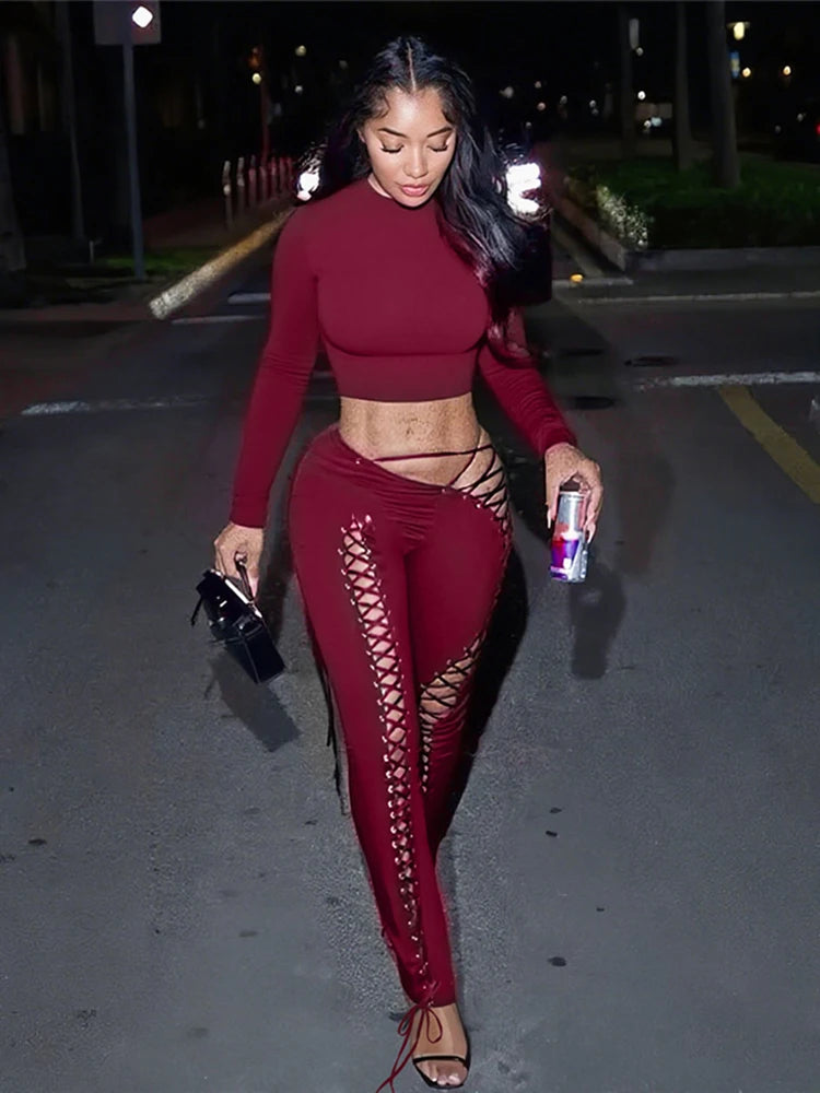 Laced Intentions Asymmetrical Crop Top & Lace-Up Leggings Set