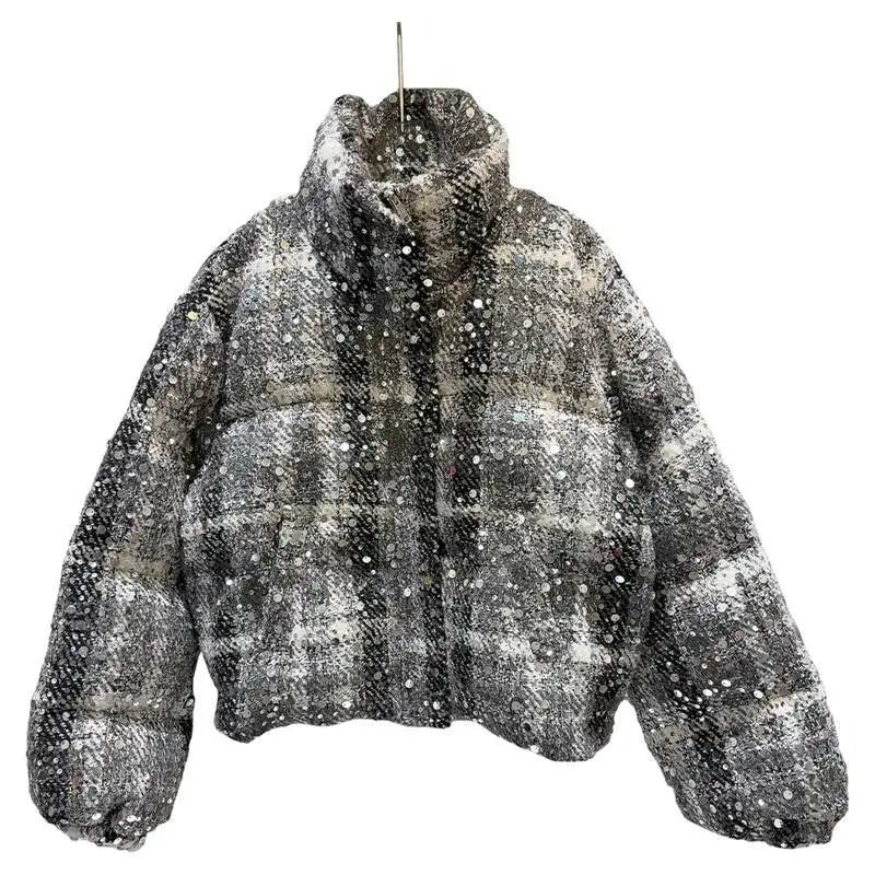 Frostbite Sequin Turtleneck Puffer Jacket – Winter Luxe Collection - Rose In Concrete 🥀