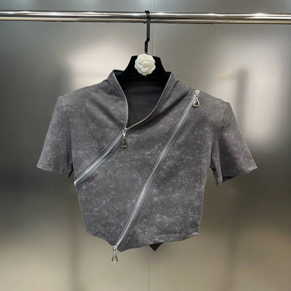 Asymmetry Edge Zip Top - Rose In Concrete 🥀