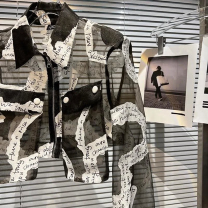 Transparent Mesh Crop Jacket – Turn-Down Collar & Lantern Sleeves - Rose In Concrete 🥀
