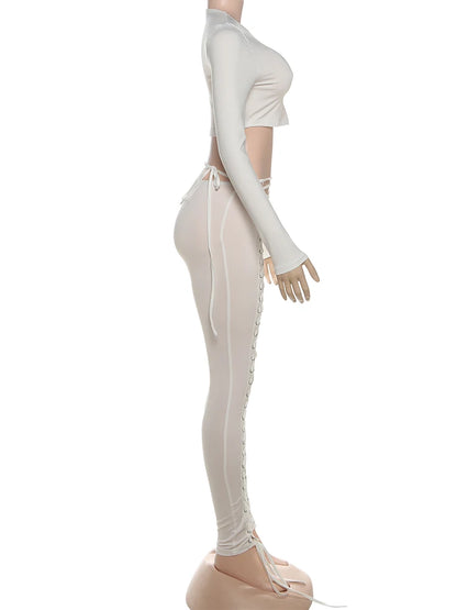 Laced Intentions Asymmetrical Crop Top & Lace-Up Leggings Set