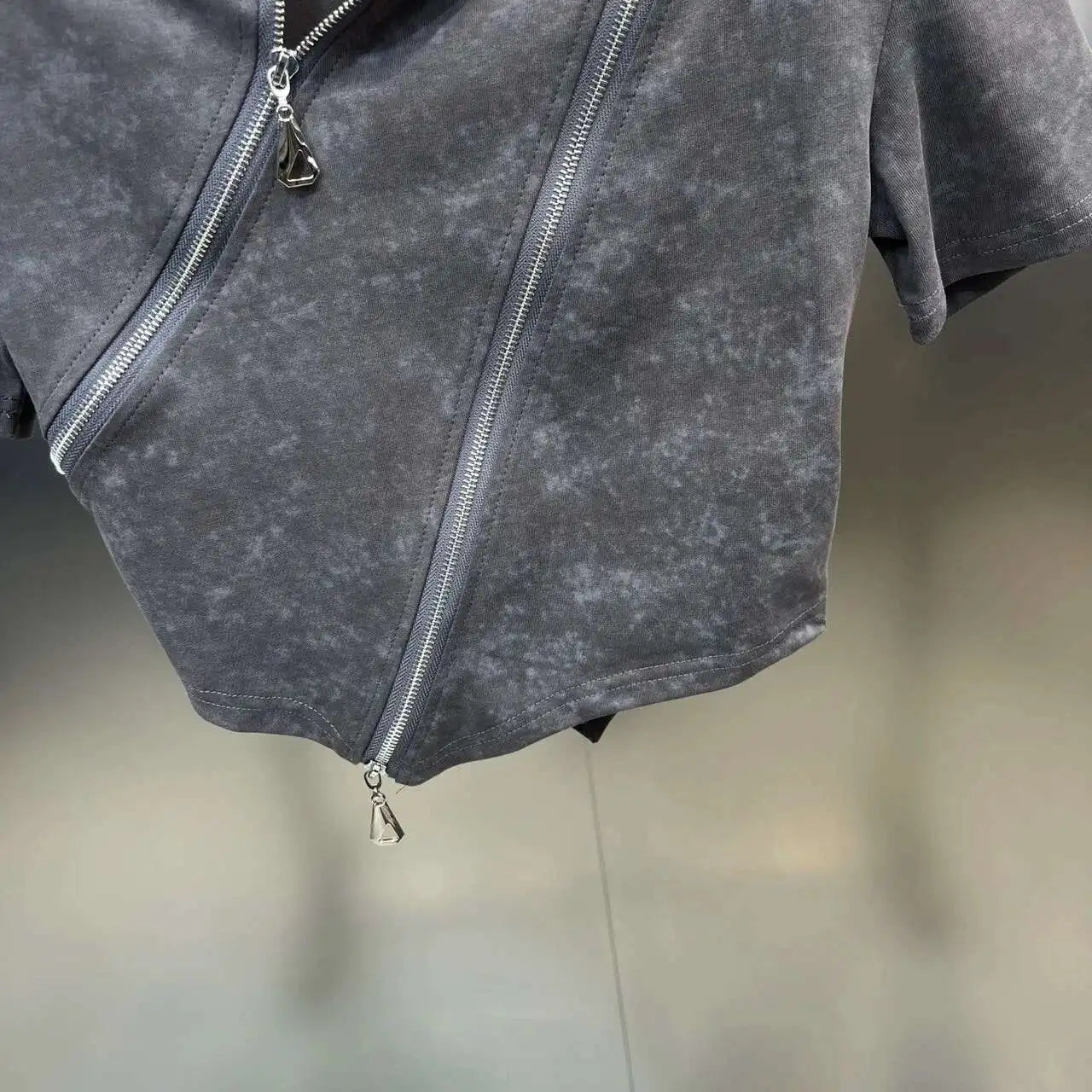 Asymmetry Edge Zip Top