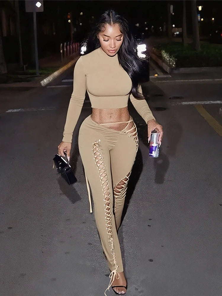 Laced Intentions Asymmetrical Crop Top & Lace-Up Leggings Set