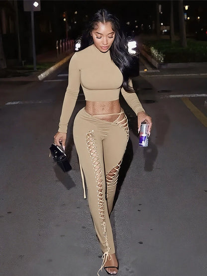 Laced Intentions Asymmetrical Crop Top & Lace-Up Leggings Set