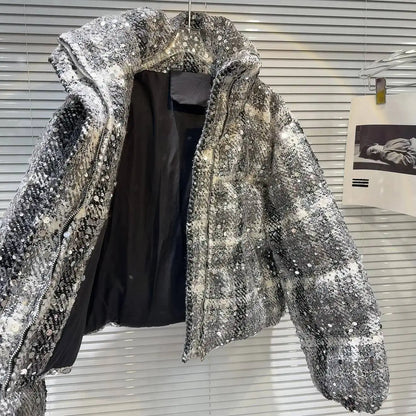 Frostbite Sequin Turtleneck Puffer Jacket – Winter Luxe Collection - Rose In Concrete 🥀
