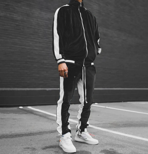 Men Velour Jogger Set - Rose In Concrete 🥀