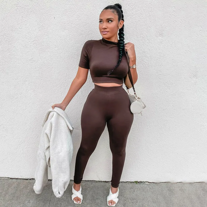 Bodycon Cropped Leggings Set - Rose In Concrete 🥀