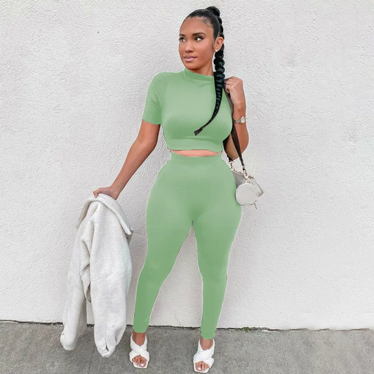 Bodycon Cropped Leggings Set - Rose In Concrete 🥀