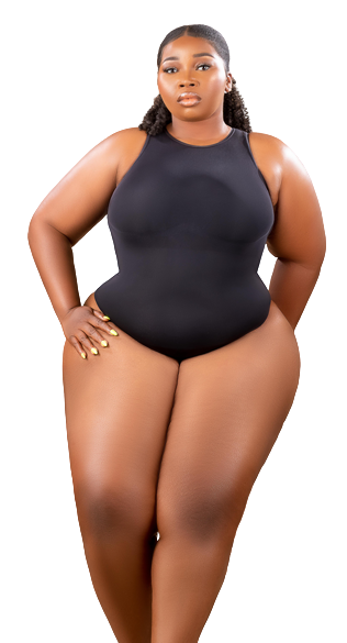 Shapewear Bodycon Dress – Tummy Control Snatch Dress – Seamless Sculpting Midi Dress (Black)