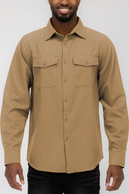 Solid Ground Men’s Cotton-Blend Flannel Utility Shirt
