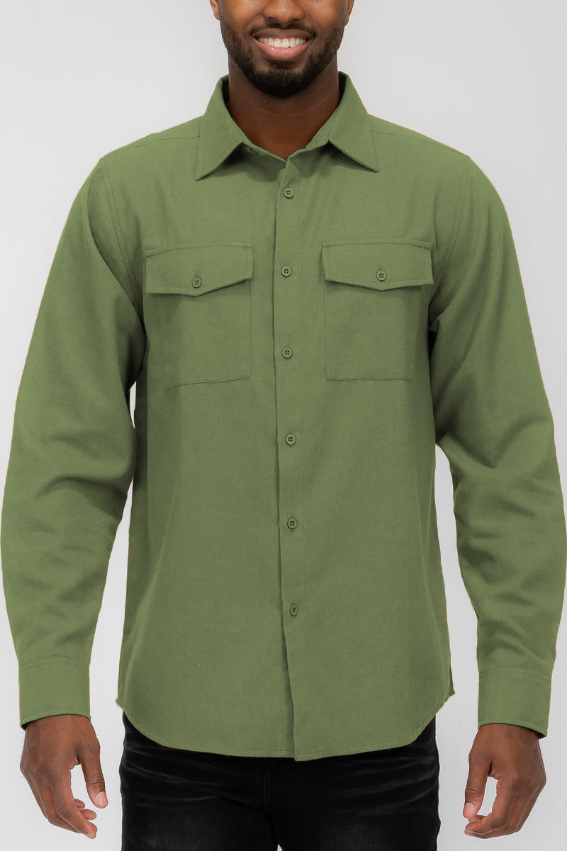 Solid Ground Men’s Cotton-Blend Flannel Utility Shirt
