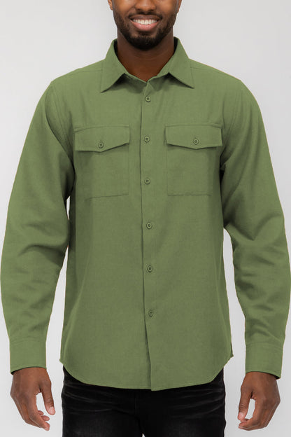 Solid Ground Men’s Cotton-Blend Flannel Utility Shirt