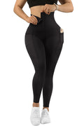 Model wearing Sculpt Mode high-waist shaping leggings with pockets, showcasing comfort and style.