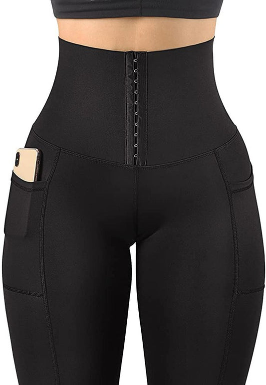 Sculpt Mode high-waist shaping leggings with pockets showcasing a high-waist design and side pockets.