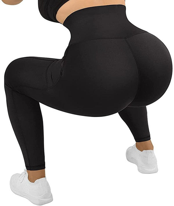 A person wearing Sculpt Mode High-Waist Shaping Leggings with Pockets doing a squat for optimal support and comfort.