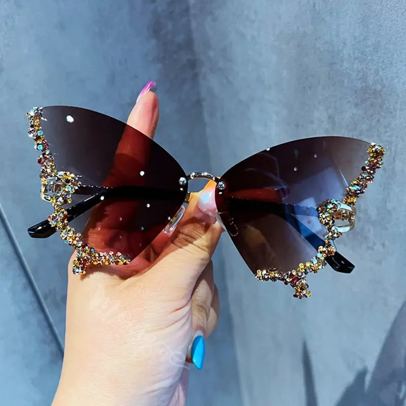 Rimless Butterfly Sunglasses - Tea - Sunglasses