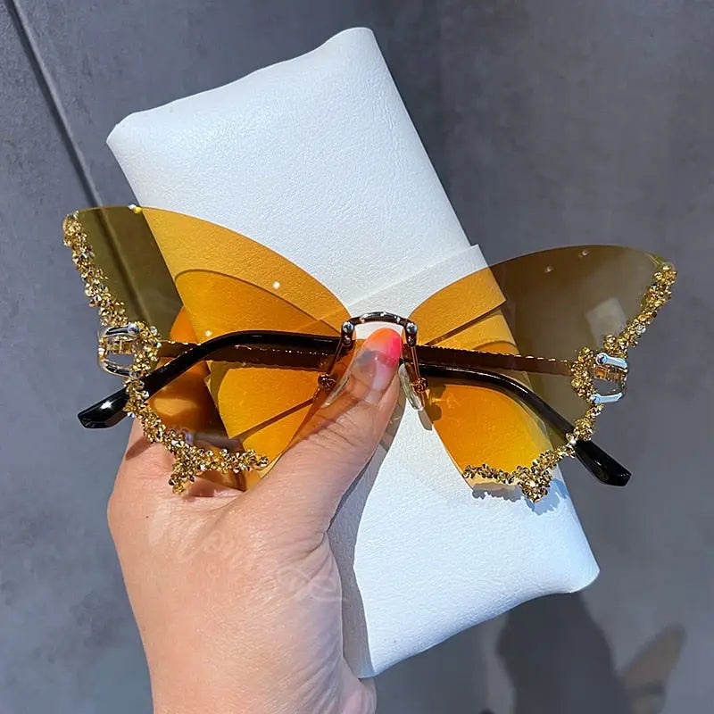 Rimless Butterfly Sunglasses - Yellow - Sunglasses