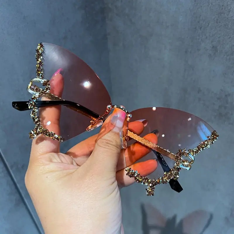 Rimless Butterfly Sunglasses - Red - Sunglasses