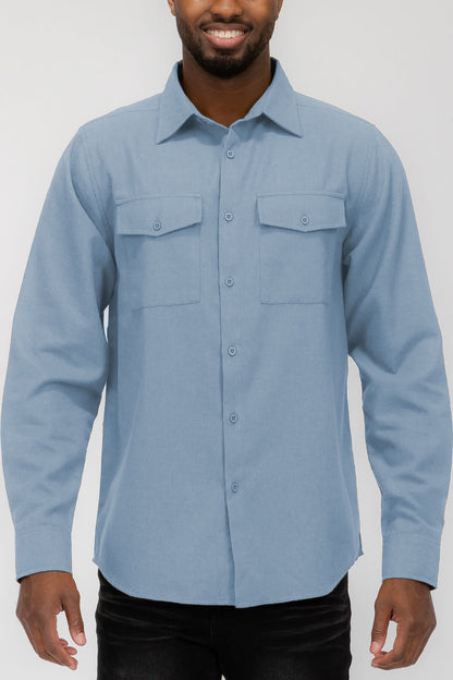 Solid Ground Men’s Cotton-Blend Flannel Utility Shirt