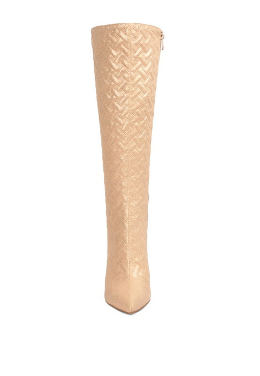 Tinkles Quilted High Heeled Calf Boots - Rose In Concrete 🥀
