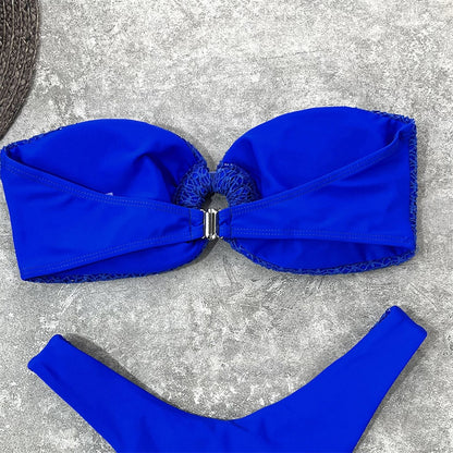 High Waist Bandeau Bikini - Rose In Concrete 🥀
