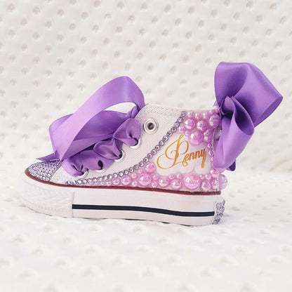 Custom Name Pearl Sneakers - Rose In Concrete 🥀