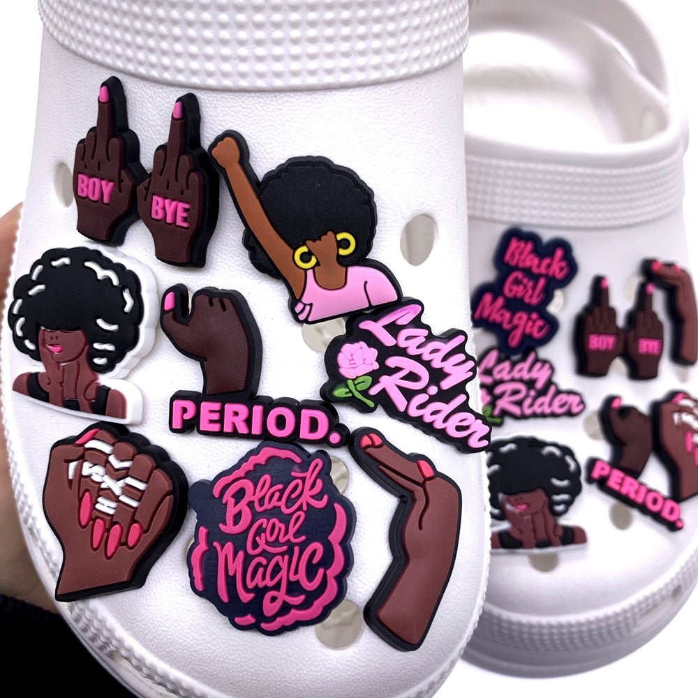 Black Girl Magic Croc Charms / Jibbitz - Rose In Concrete 🥀