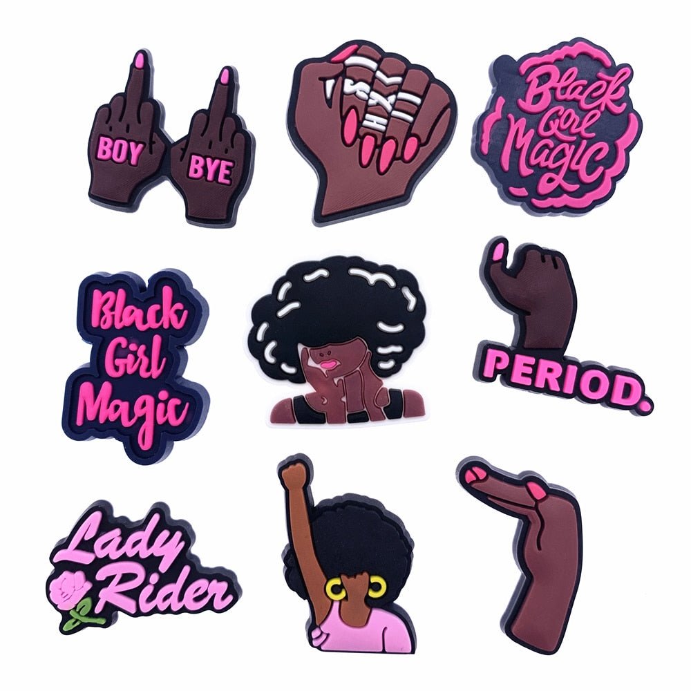 Black Girl Magic Croc Charms / Jibbitz - Rose In Concrete 🥀
