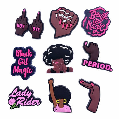 Black Girl Magic Croc Charms / Jibbitz - Rose In Concrete 🥀