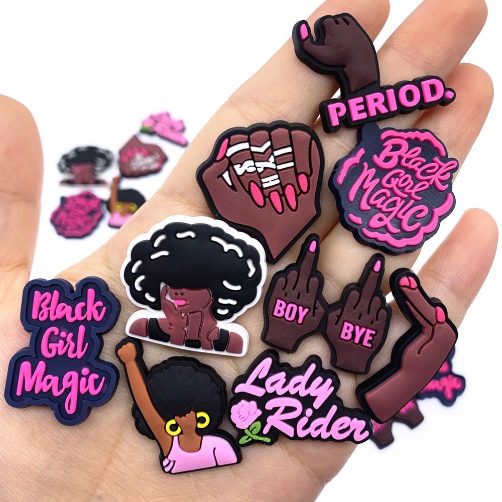 Black Girl Magic Croc Charms / Jibbitz - Rose In Concrete 🥀