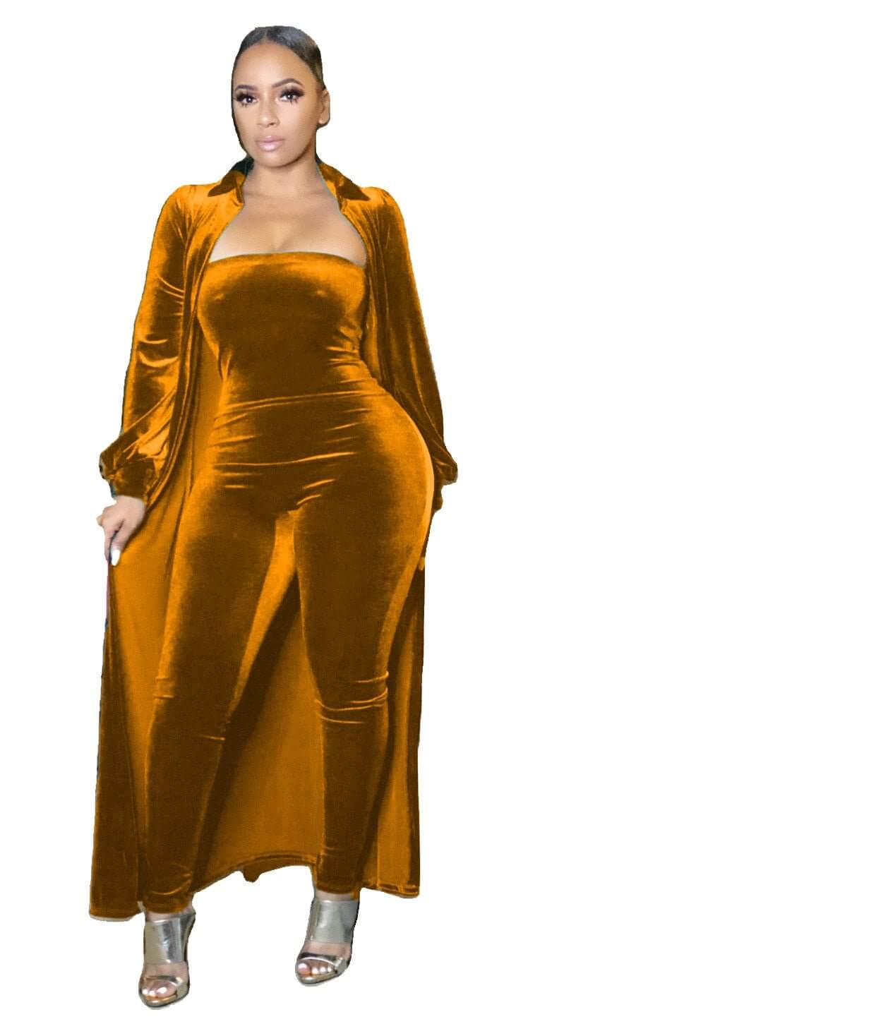 Velvet Long Sleeve Maxi Cardigan + Strapless Jumpsuit - Rose In Concrete 🥀