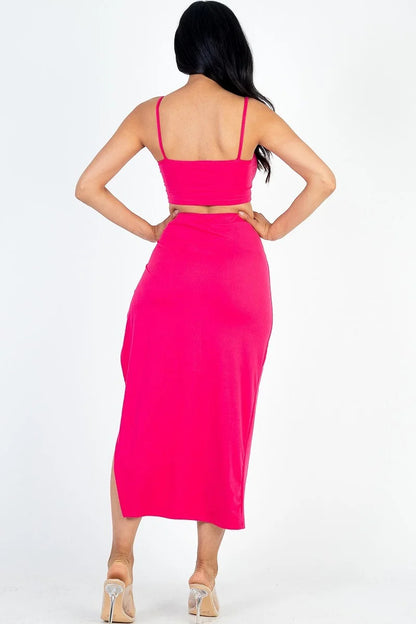 Crop Cami & Split Thigh Maxi Skirt Set - Rose In Concrete 🥀